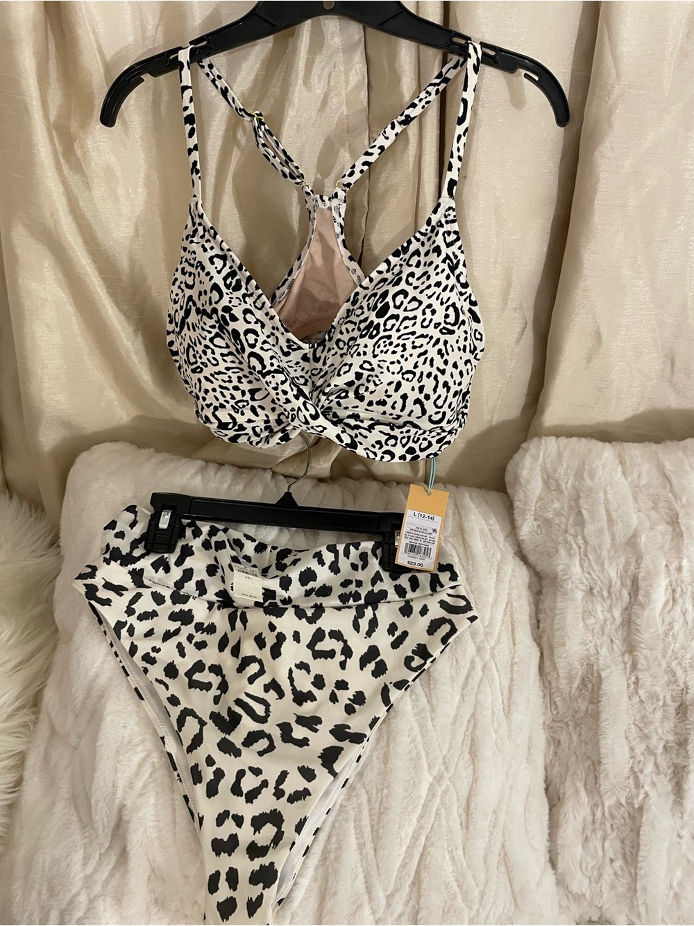 Kona Sol White and Black Leopard Print Bikini Set